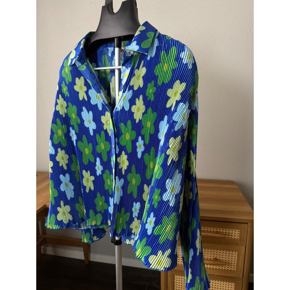 Target Black History Month Floral Plisse Button Down Shirt Blue Green XXL - Picture 2 of 7